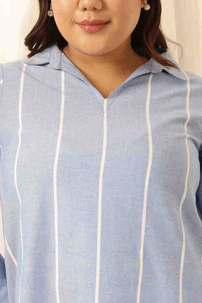 Plus Size Blue Striped Chambray Top