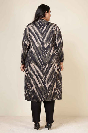 Plus Size Black & Beige Abstract V Neck SnugWeave™ Winter Kurta
