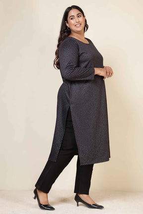 Plus Size Charcoal Grey Round Neck SnugWeave™ Winter Kurta