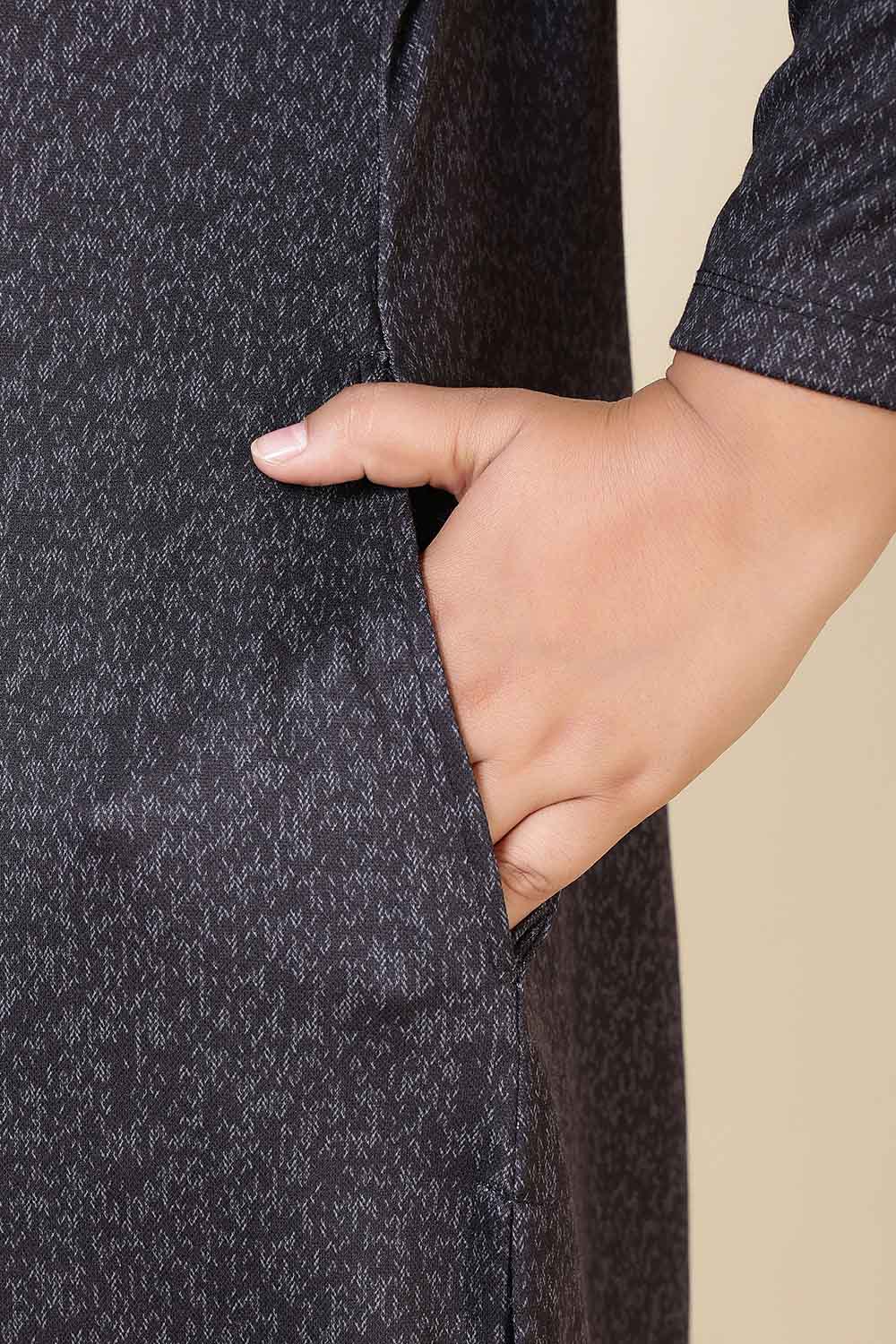 Plus Size Charcoal Grey Round Neck SnugWeave™ Winter Kurta