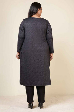 Plus Size Charcoal Grey Round Neck SnugWeave™ Winter Kurta