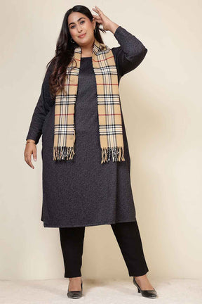 Plus Size Charcoal Grey Round Neck SnugWeave™ Winter Kurta