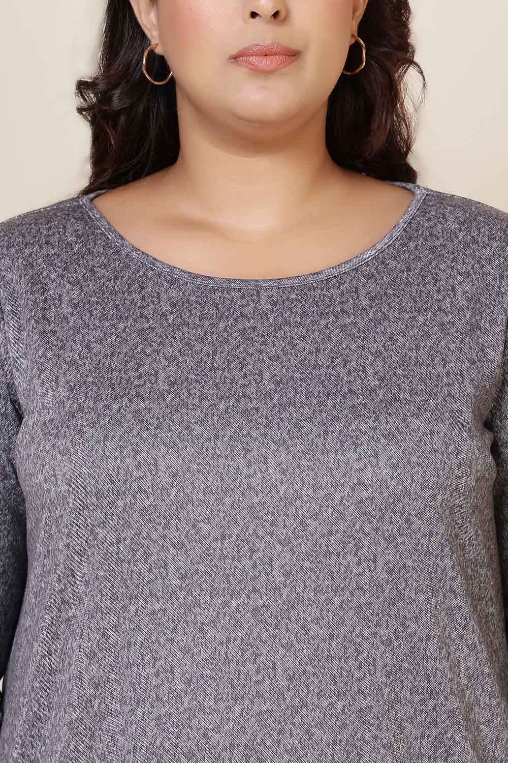 Plus Size Grey Melange Round Neck SnugWeave™ Winter Kurta