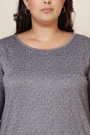 Plus Size Grey Melange Round Neck SnugWeave™ Winter Kurta