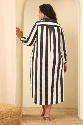 Plus Size Bold Striped Cotton Shirt Dress