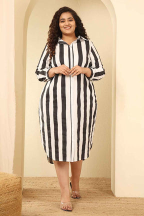 Plus Size Bold Striped Cotton Shirt Dress