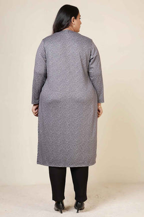 Plus Size Grey Melange V Neck SnugWeave™ Winter Kurta