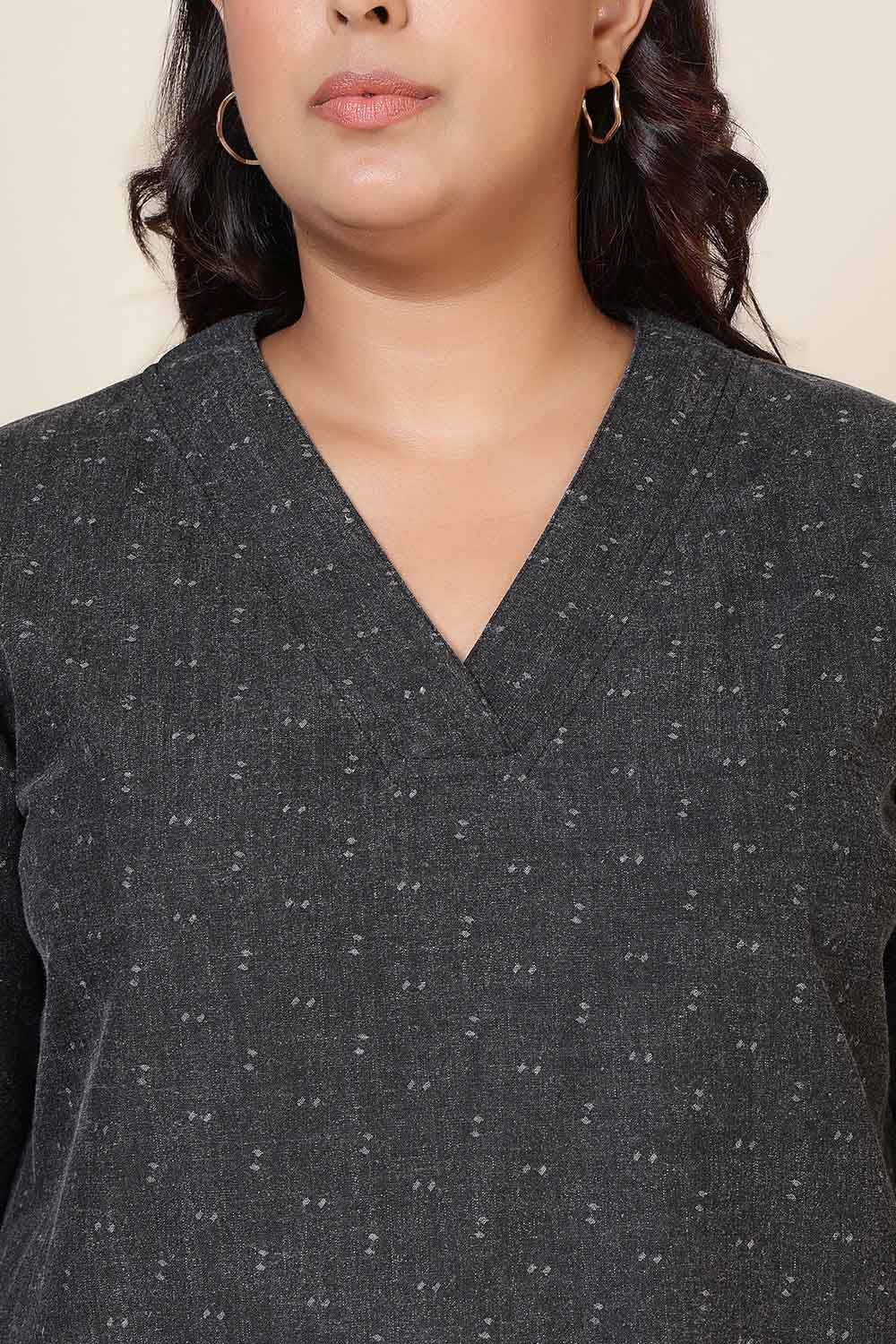 Plus Size Charcoal Grey V Neck SnugWeave™ Winter Kurta