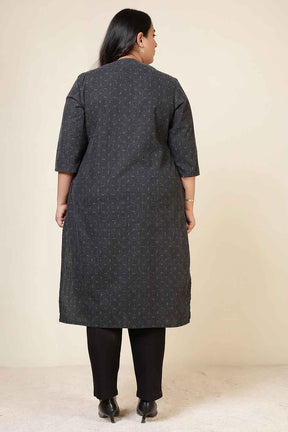Plus Size Charcoal Grey V Neck SnugWeave™ Winter Kurta