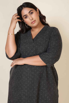 Plus Size Charcoal Grey V Neck SnugWeave™ Winter Kurta