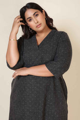 Plus Size Ash Black Denim Cotton V Neck Kurta