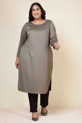 Plus Size Olive Green Round Neck SnugWeave™ Winter Kurta