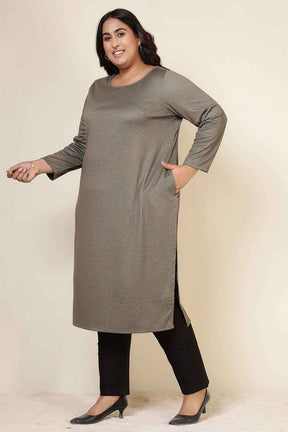 Plus Size Olive Green Round Neck SnugWeave™ Winter Kurta