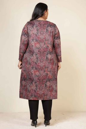 Plus Size Maroon Paisley Round Neck SnugWeave™ Winter Kurta