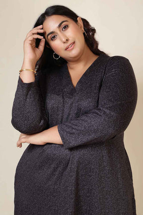 Plus Size Charcoal Grey V Neck SnugWeave™ Winter Kurta