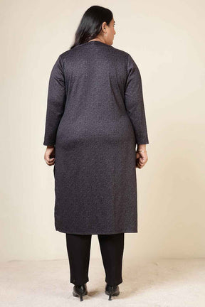 Plus Size Charcoal Grey V Neck SnugWeave™ Winter Kurta