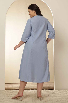Plus Size Light Blue Cotton Midi  Dress