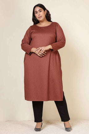 Plus Size Rust Round Neck SnugWeave™ Winter Kurta
