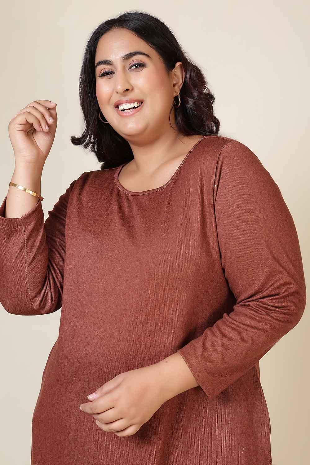 Plus Size Plus Size Rust Round Neck SnugWeave™ Winter Kurta