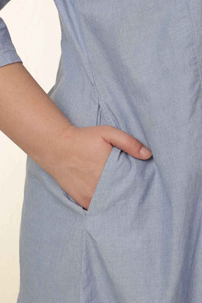 Plus Size Light Blue Cotton Midi  Dress