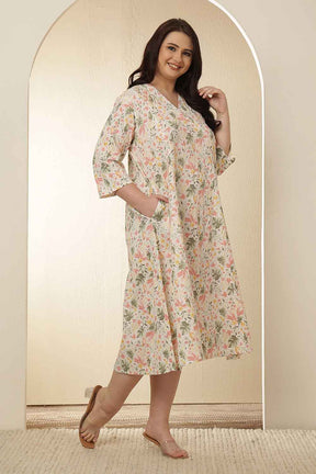 Plus Size Floral Print Cotton  Midi Dress