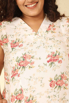 Plus Size White Floral Print Sleeveless Cotton Midi Dress