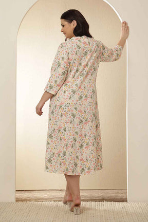 Plus Size Floral Print Cotton  Midi Dress