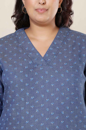 Plus Size Floral Weave Cotton Denim Kurta