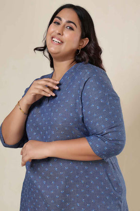 Plus Size Floral Weave Cotton Denim Kurta