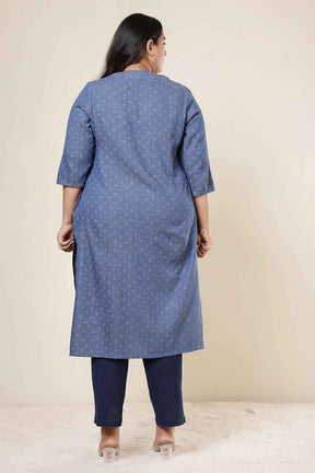 Plus Size Floral Weave Cotton Denim Kurta