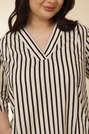 Plus Size Black & White Striped Cotton Midi Dress
