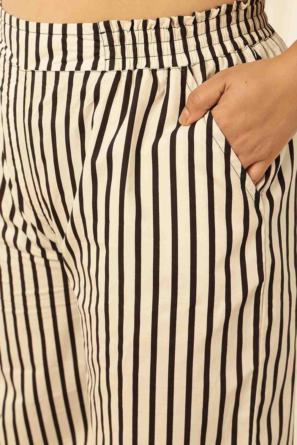 Plus Size Black & White Striped Cotton Kurta Coord Set