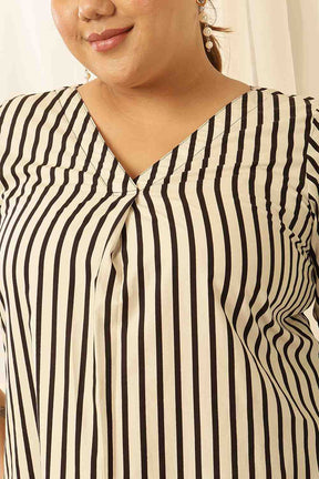 Plus Size Black & White Striped Cotton Kurta Coord Set