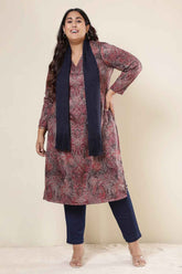 Plus Size Maroon Paisley V Neck SnugWeave™ Winter Kurta