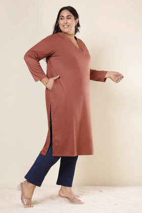 Plus Size Rust V Neck SnugWeave™ Kurta