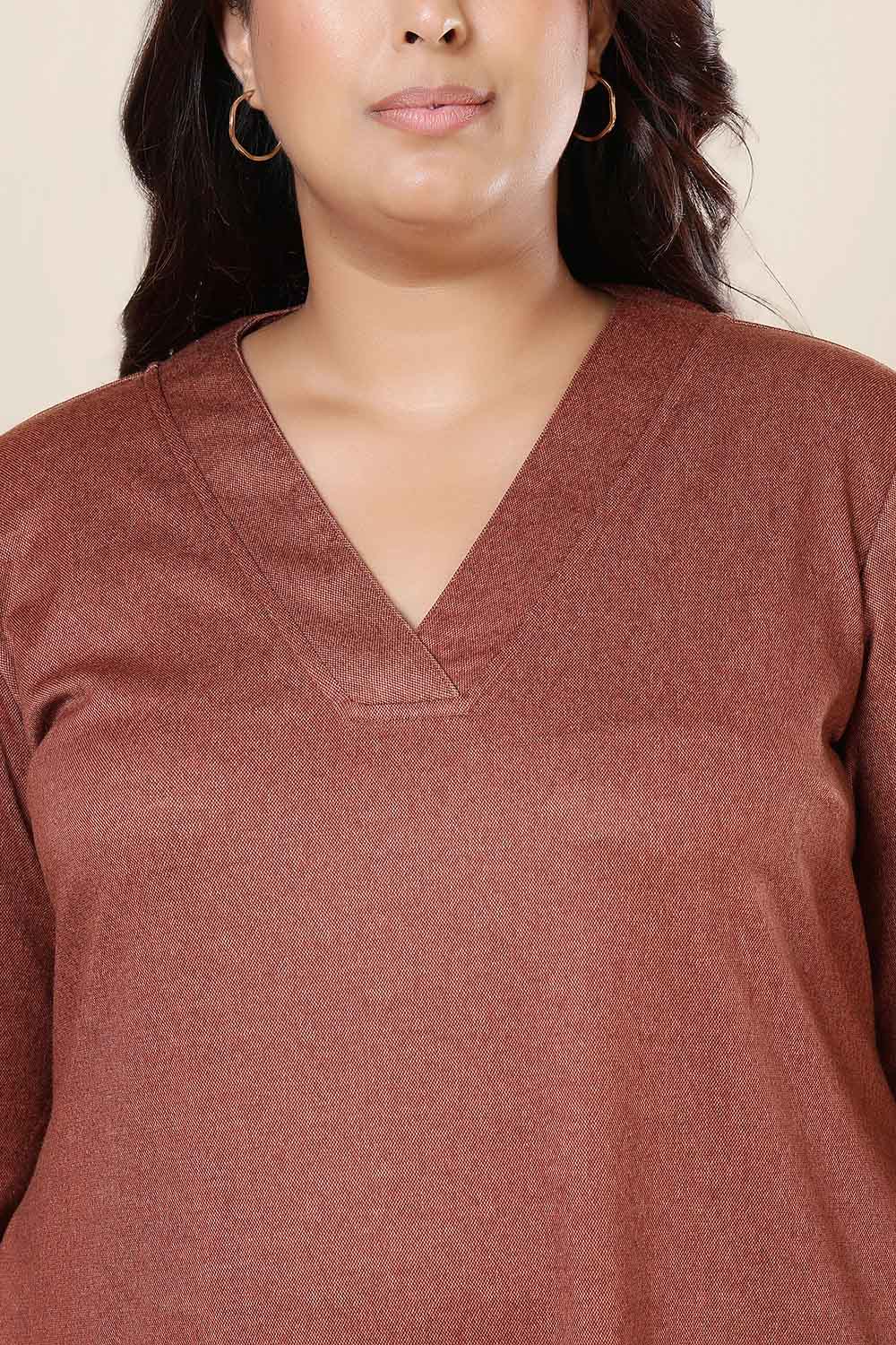 Plus Size Rust V Neck SnugWeave™ Kurta