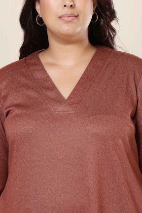 Plus Size Rust V Neck SnugWeave™ Kurta