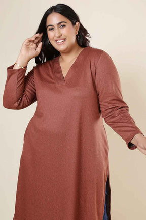 Plus Size Rust V Neck SnugWeave™ Kurta