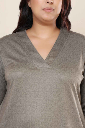 Plus Size Olive Green V Neck SnugWeave™ Winter Kurta