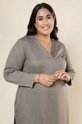 Plus Size Olive Green V Neck SnugWeave™ Winter Kurta