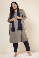 Plus Size Olive Green V Neck SnugWeave™ Winter Kurta