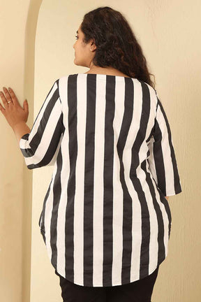 Plus Size Bold Striped Cotton V Neck Top