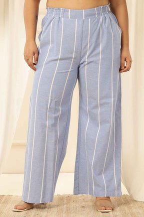Plus Size Blue Striped Chambray Kurta Coord Set
