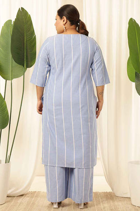 Plus Size Blue Striped Chambray Kurta Coord Set