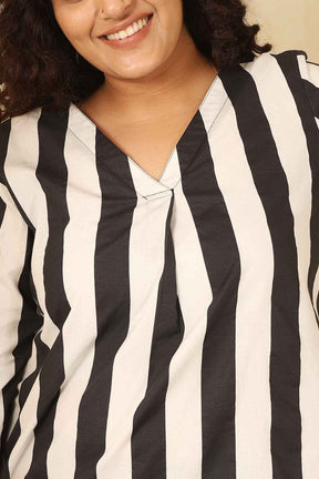 Plus Size Bold Striped Cotton V Neck Top