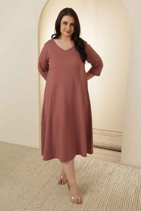 Plus Size Dusty Pink A-Line Cotton Dress