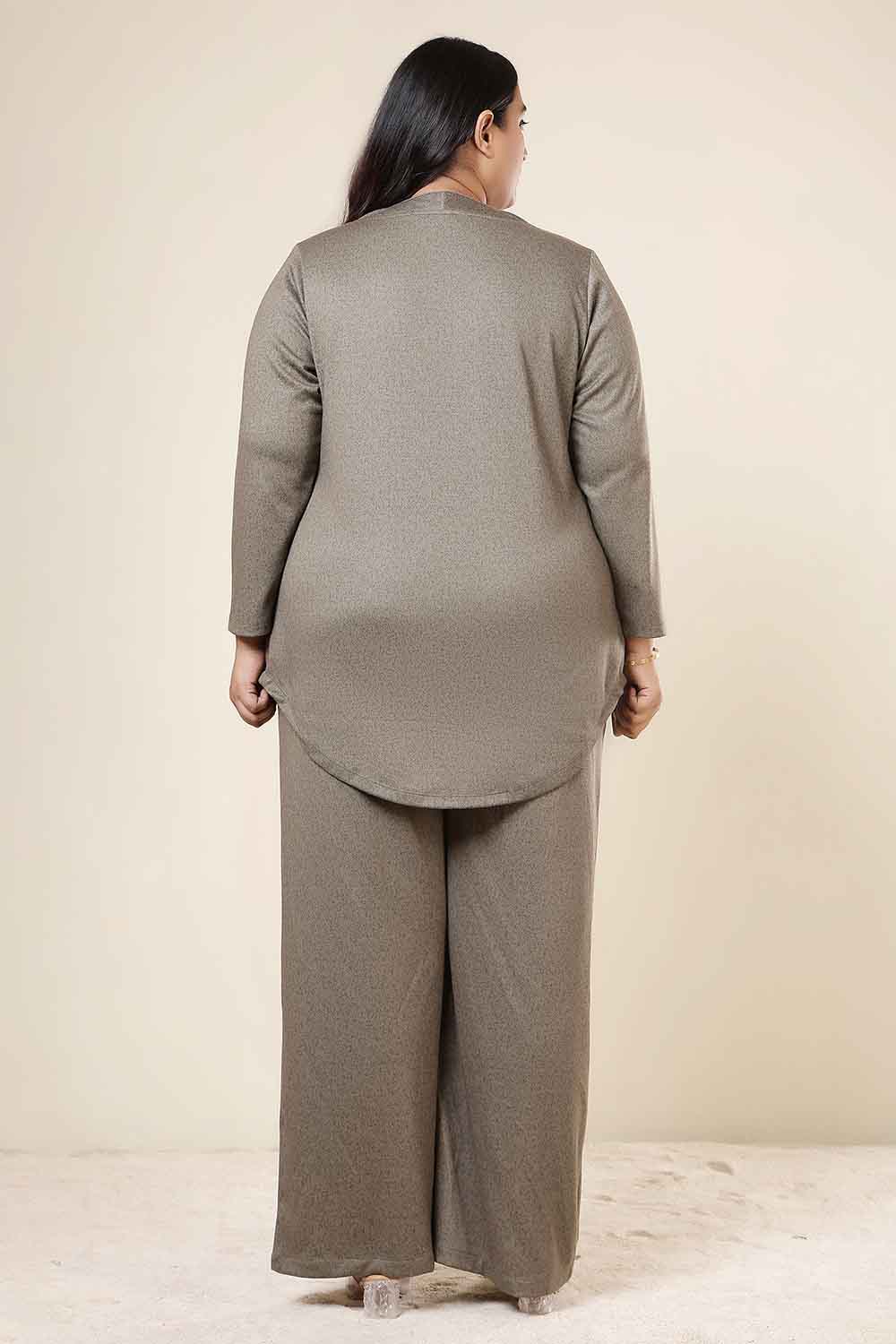 Comfortable Plus Size Olive Green SnugWeave™ Winter Top Coord Set