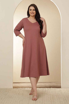 Plus Size Dusty Pink A-Line Cotton Dress