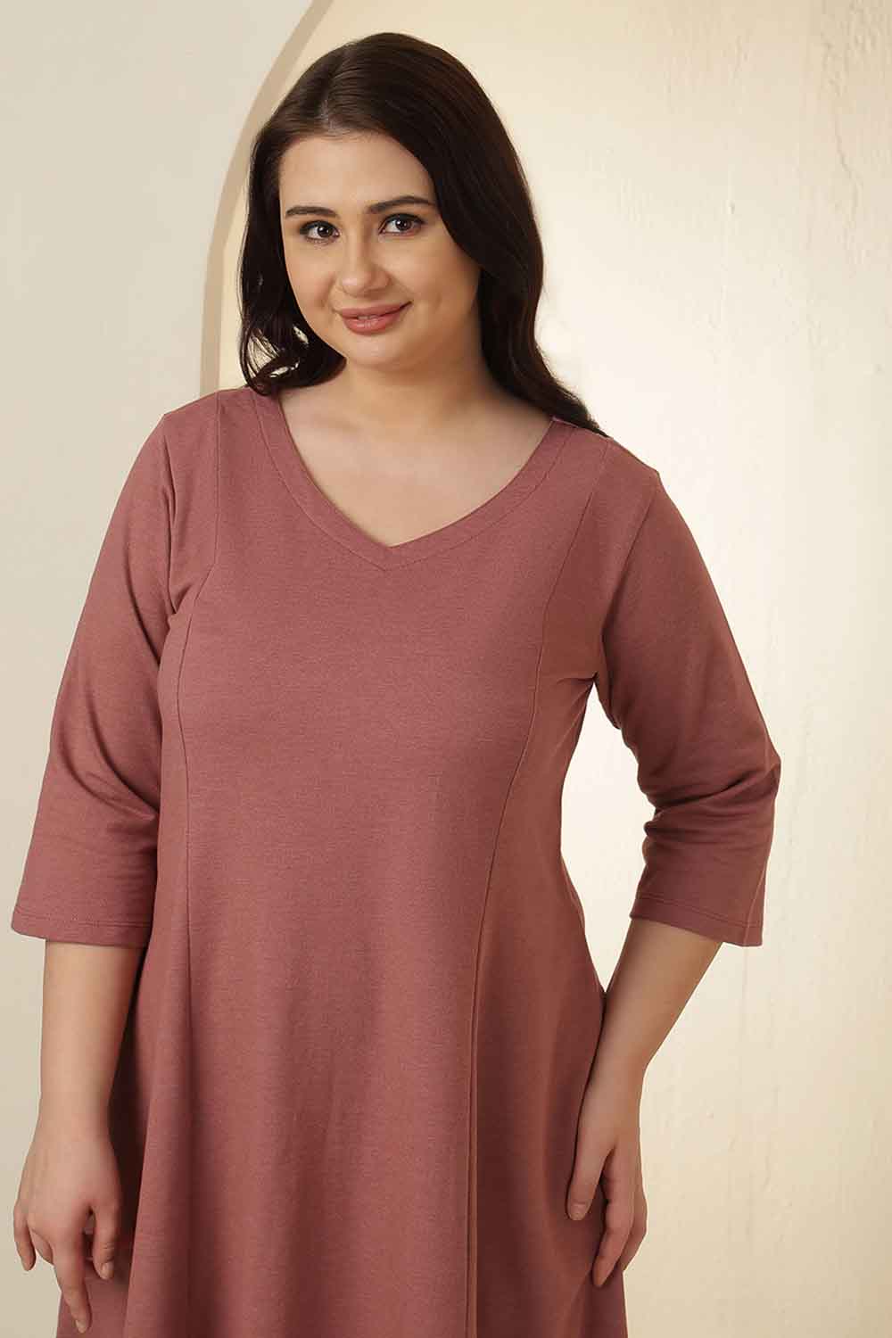 Comfortable Plus Size Dusty Pink A-Line Cotton Dress