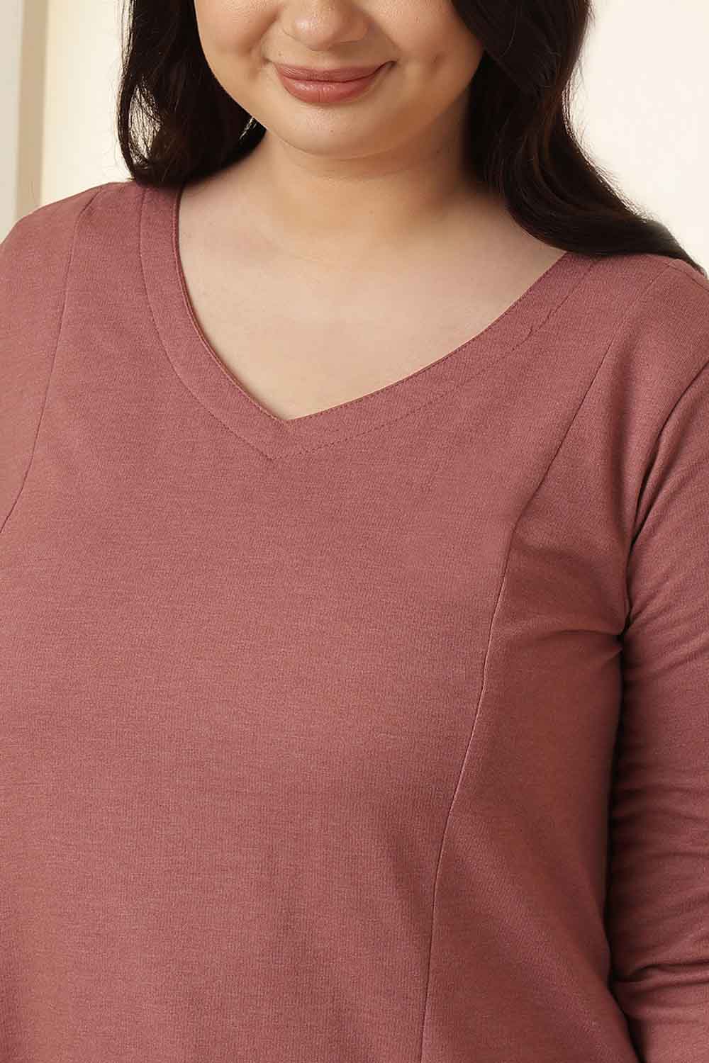 Plus Size Dusty Pink A-Line Cotton Dress